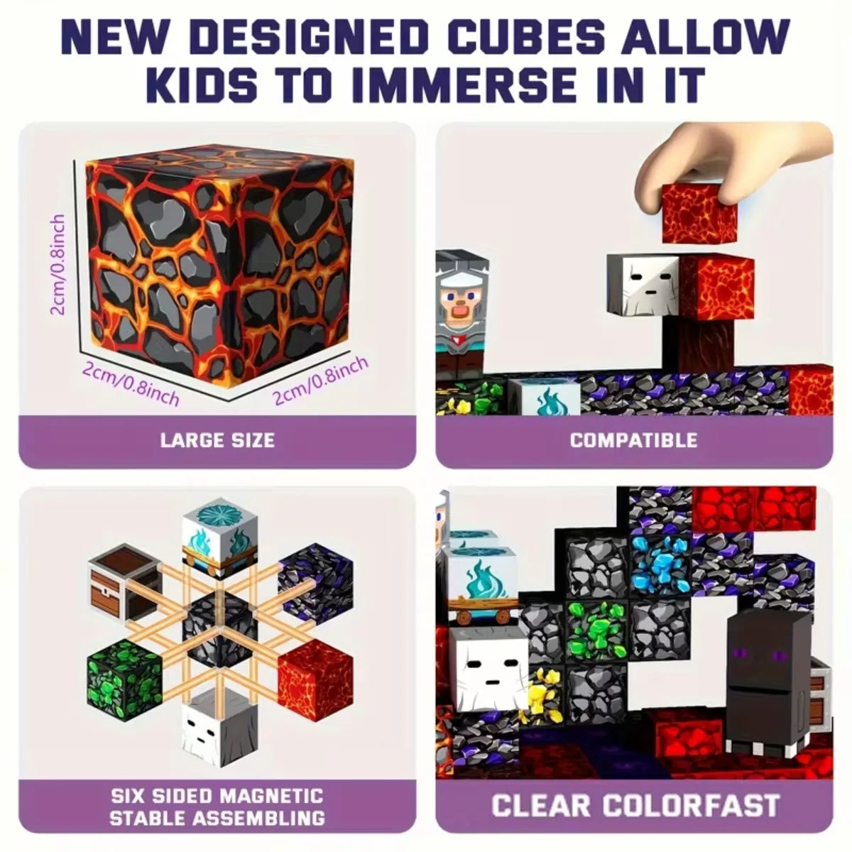 Magnetic Building Blocks Mine World Magnetic Forest Ender Lava Construction Brick Cube STEM Toy Set Gift for Boy Girl Children