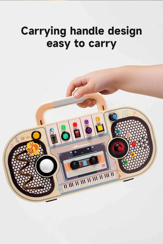 Wooden Montessori Busy Board – Toddler Sensory Light Switch Toy