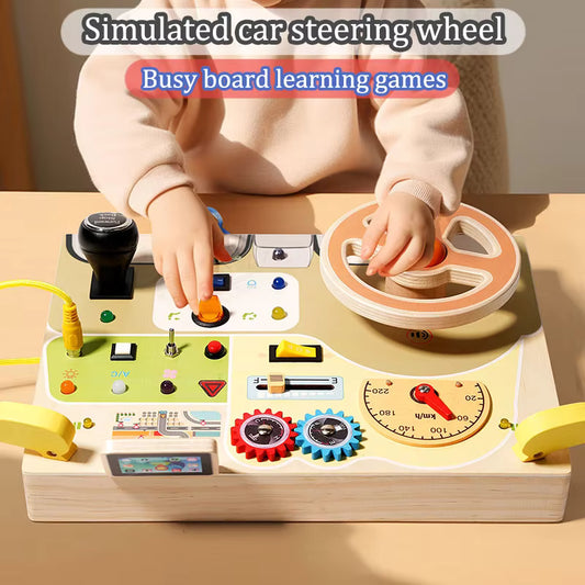 Montessori Busy Board – LED Switch & Steering Wheel Sensory Toy