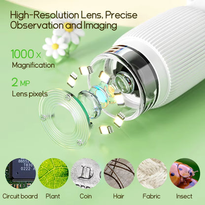 Kids Digital Microscope 1000x – USB Rechargeable with LED, Photo & Video