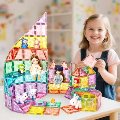 2-in-1 Magnetic Tile Road Set – 40PCS Blocks with Car & Glitter Tiles