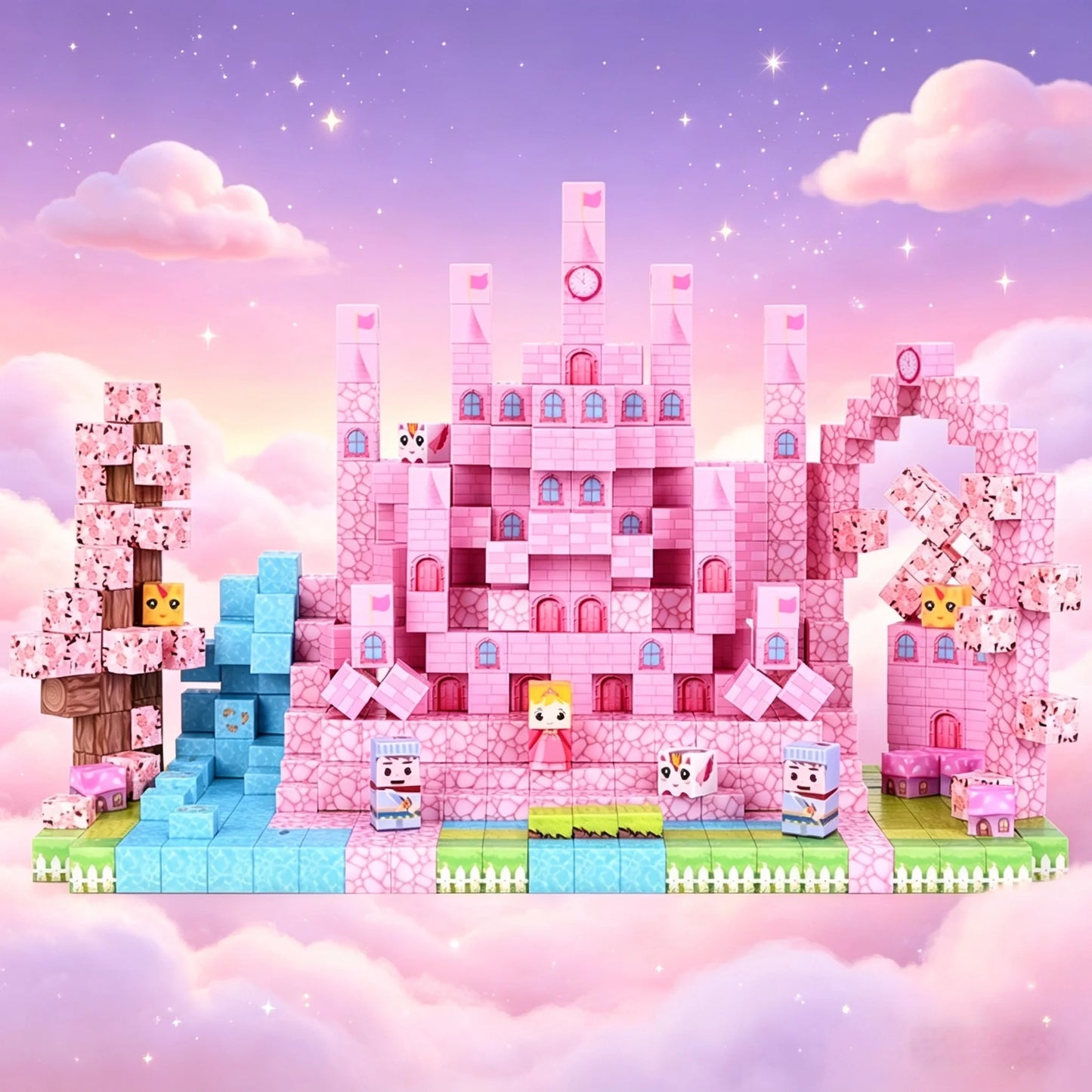 Princess Castle Magnetic Tiles – Pink STEM Building Blocks for Kids