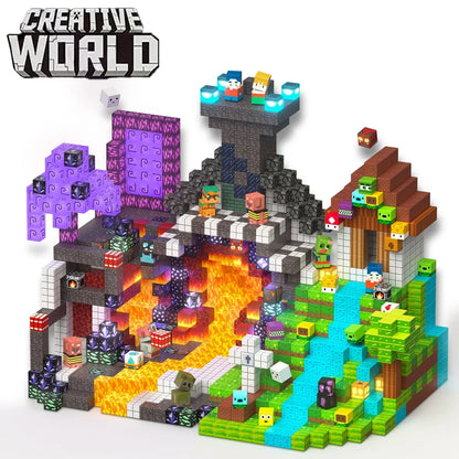 Magnetic Building Blocks Mine World Magnetic Forest Ender Lava Construction Brick Cube STEM Toy Set Gift for Boy Girl Children