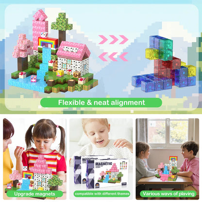 Rainbow Magnetic Blocks – STEM DIY Building Cubes Toy for Kids