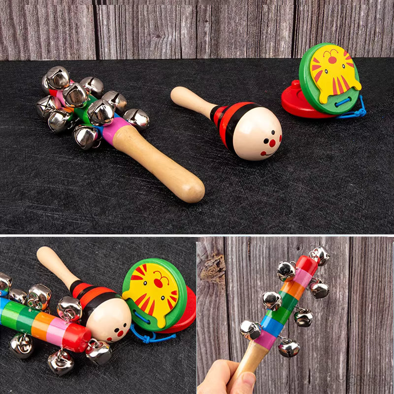 9-in-1 Wooden Montessori Musical Toys – Baby Sensory Rattle Drum Set