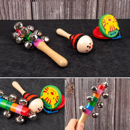 9-in-1 Wooden Montessori Musical Toys – Baby Sensory Rattle Drum Set