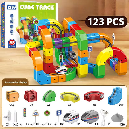 3D Magical Track Train Set 51/81/123PCS – USB Rechargeable STEM Building Toy