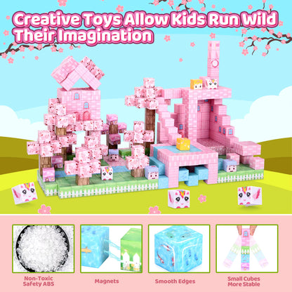 Princess Castle Magnetic Tiles – Pink STEM Building Blocks for Kids