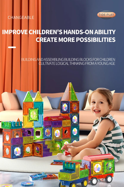Light Magnetic Marble Run Tiles – 3D STEM Building Blocks for Kids