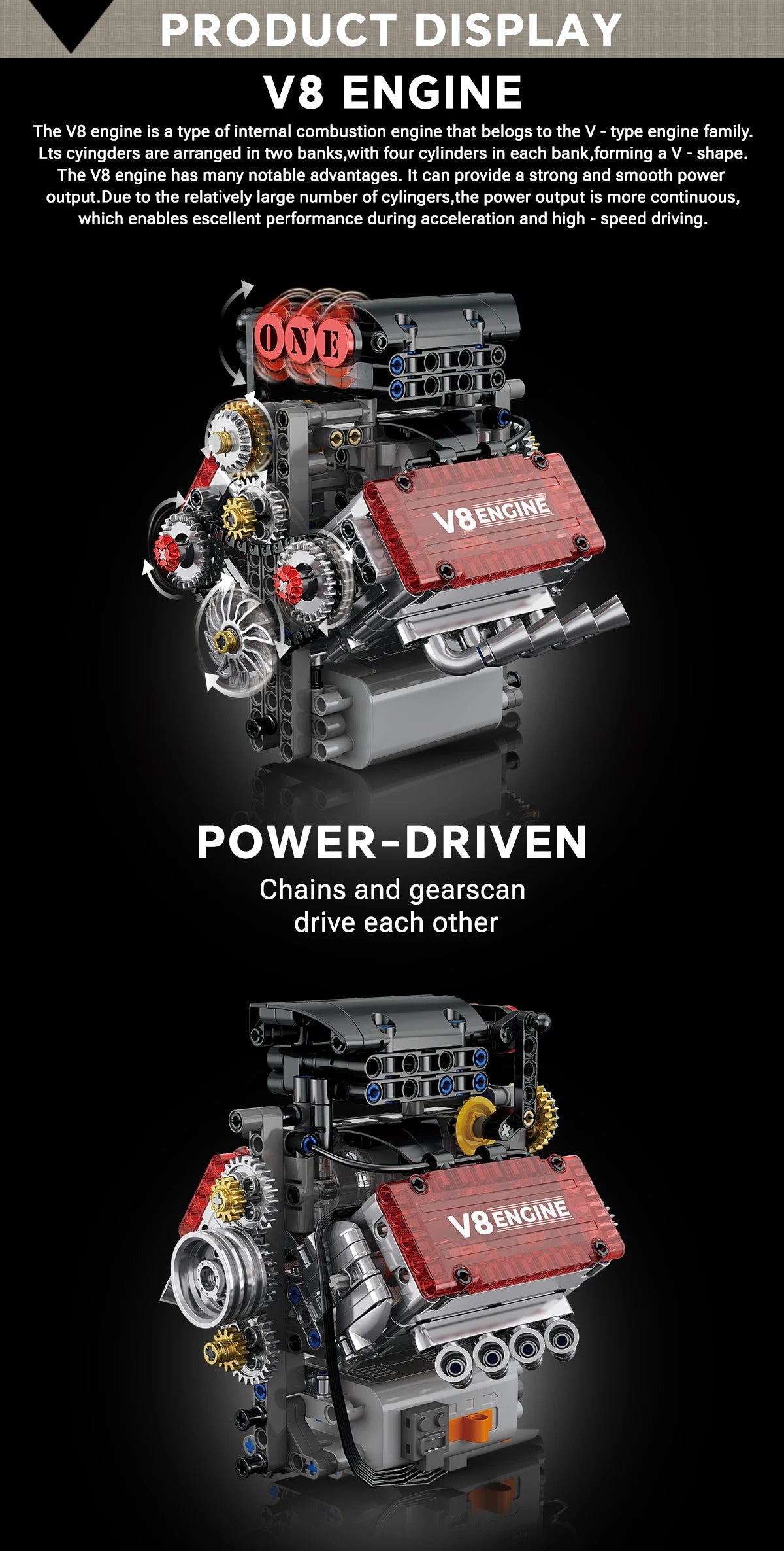 V8 Engine Motorized Building Blocks – Electric Simulation Model Kit