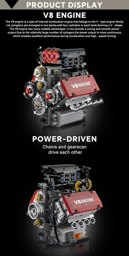 V8 Engine Motorized Building Blocks – Electric Simulation Model Kit