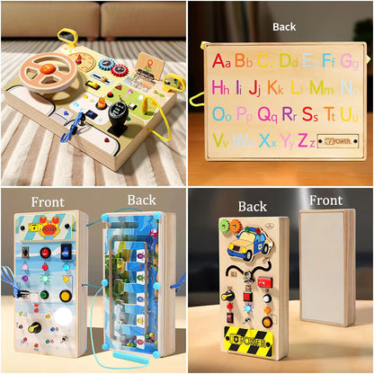 Montessori Busy Board – LED Switch & Steering Wheel Sensory Toy
