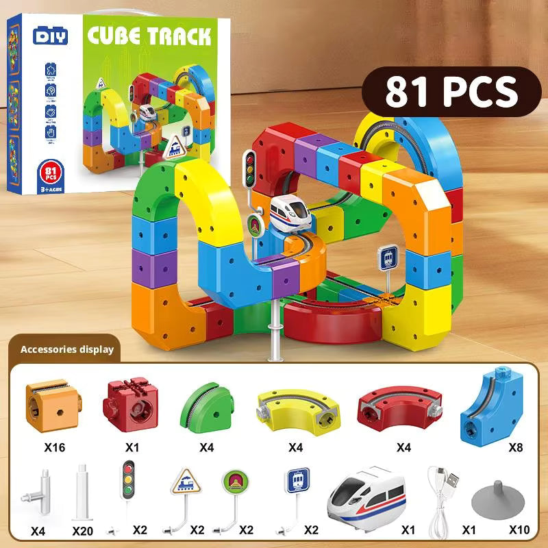 3D Magical Track Train Set 51/81/123PCS – USB Rechargeable STEM Building Toy