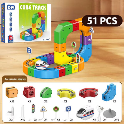 3D Magical Track Train Set 51/81/123PCS – USB Rechargeable STEM Building Toy