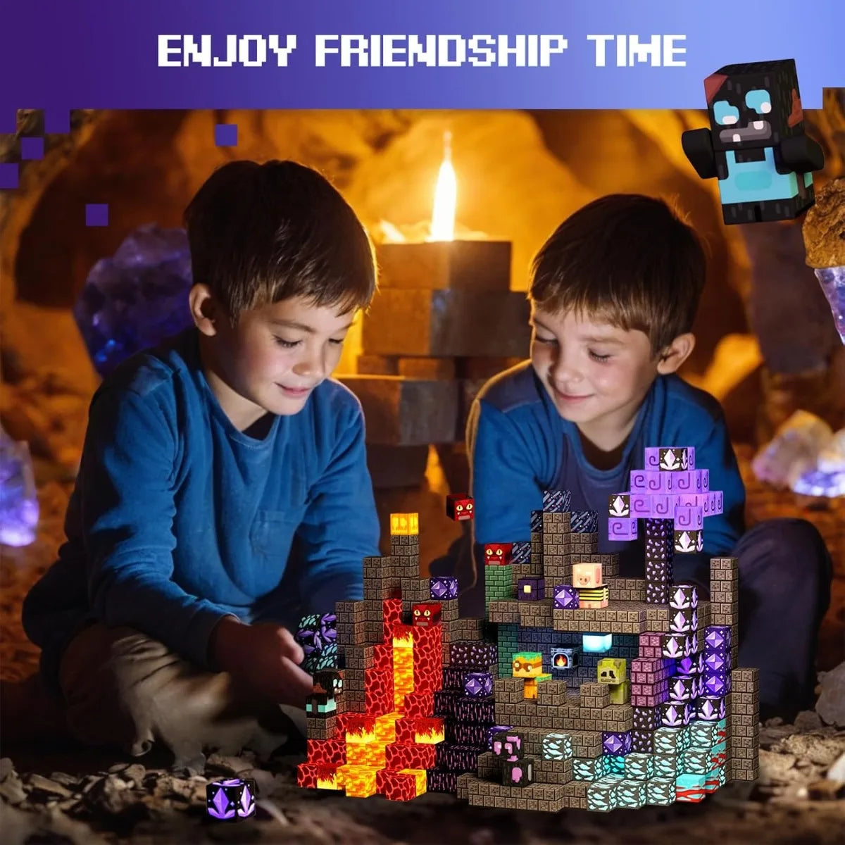 Magnetic Building Blocks Mine World Magnetic Forest Ender Lava Construction Brick Cube STEM Toy Set Gift for Boy Girl Children