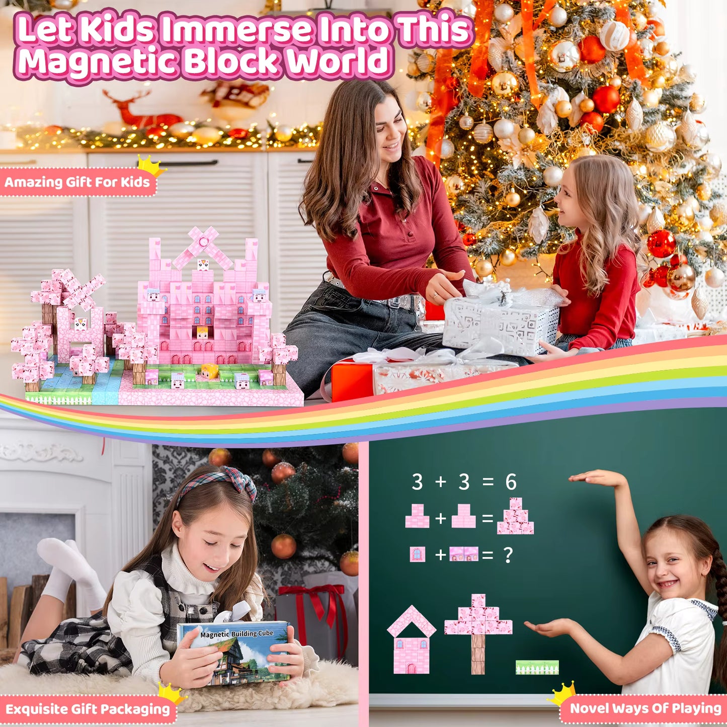Princess Castle Magnetic Tiles – Pink STEM Building Blocks for Kids