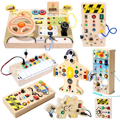 Montessori Busy Board – LED Switch & Steering Wheel Sensory Toy