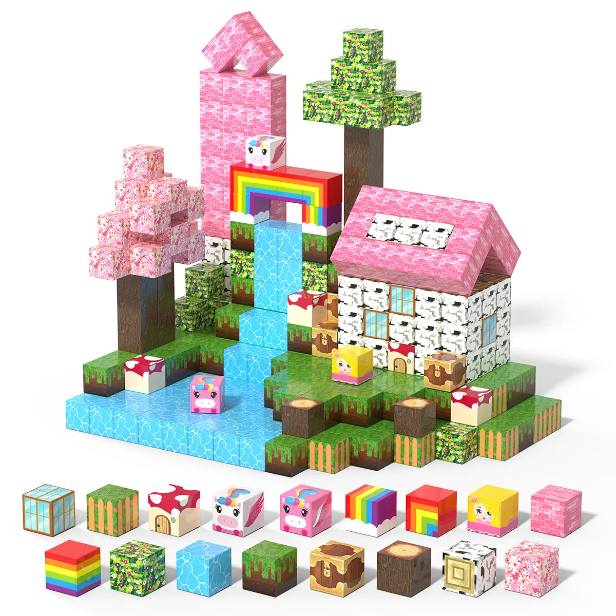 Rainbow Magnetic Blocks – STEM DIY Building Cubes Toy for Kids