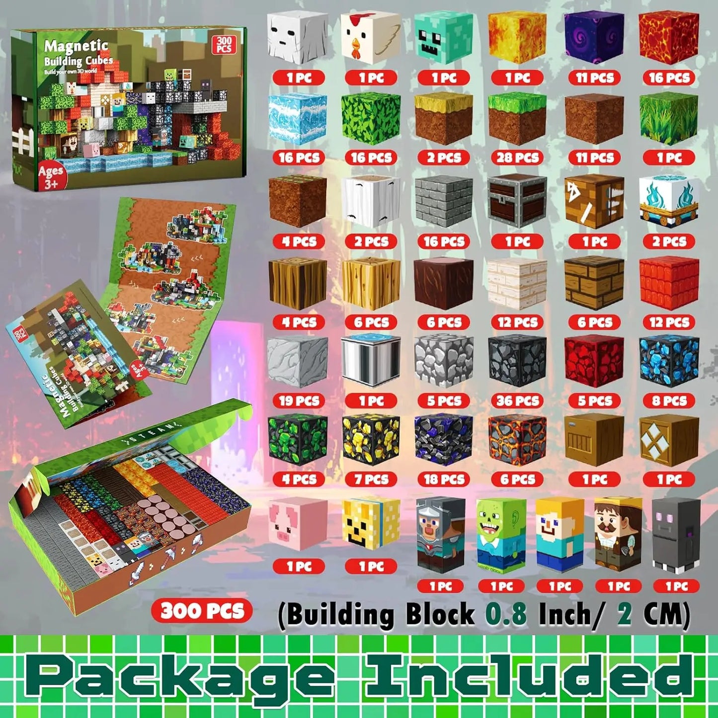 300PCS Magnetic Tiles Set – STEM Building Blocks Toy for Kids