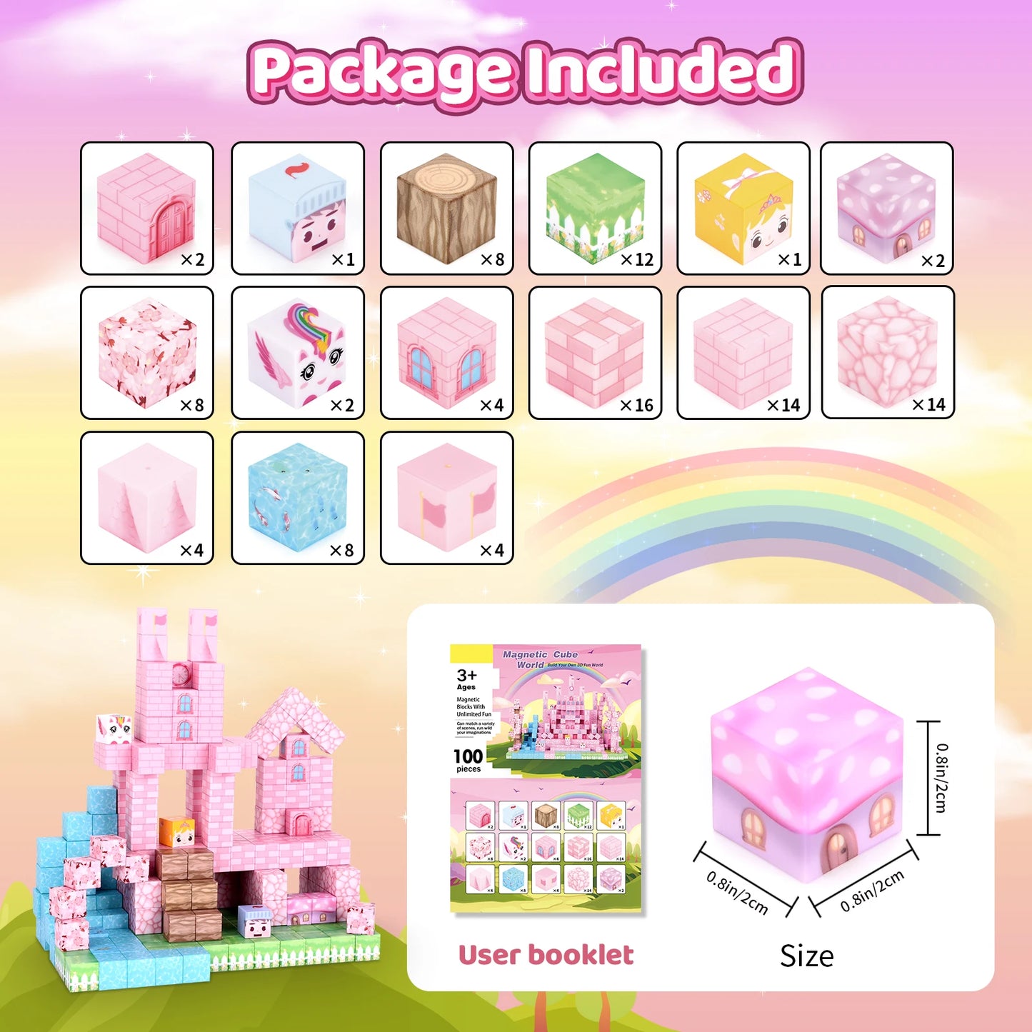 Princess Castle Magnetic Tiles – Pink STEM Building Blocks for Kids