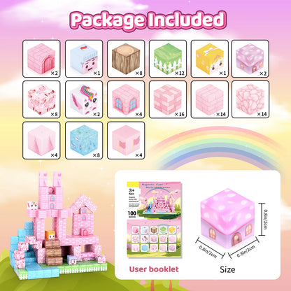 Princess Castle Magnetic Tiles – Pink STEM Building Blocks for Kids