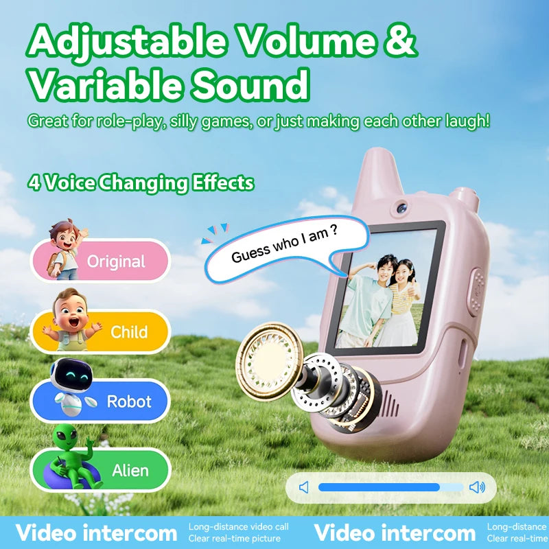 2PCS Kids Video Walkie Talkie – HD Voice Changer Rechargeable Toy
