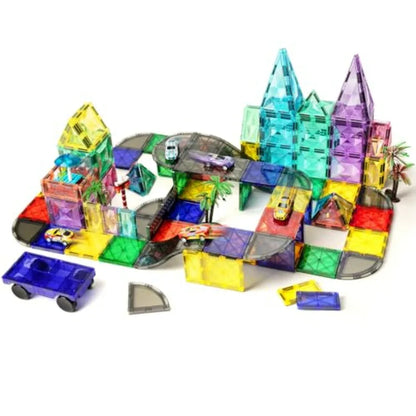 2-in-1 Magnetic Tile Road Set – 40PCS Blocks with Car & Glitter Tiles