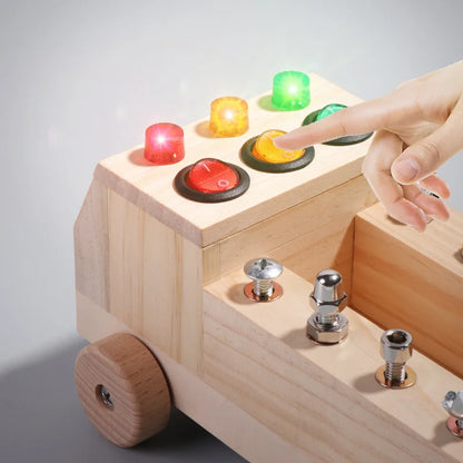 Wooden Montessori Busy Board – LED Switch & Tool Car Learning Toy
