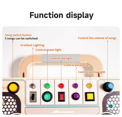 Wooden Montessori Busy Board – Toddler Sensory Light Switch Toy